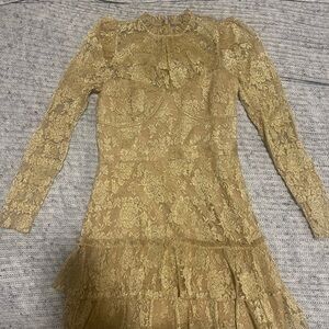 SAYLOR Gold Sequin Embellished Long Sleeve Sheath Dress